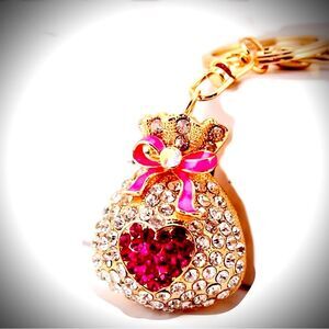 BAG CHARM Pink Heart Money Bag with Bow